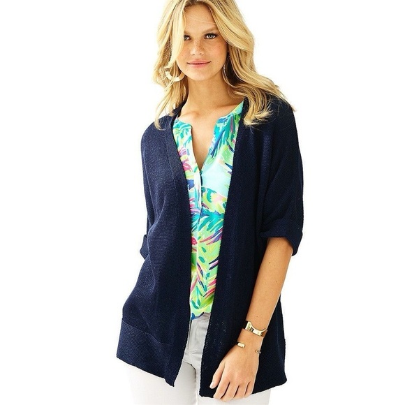 Lilly Pulitzer Sweaters - Lilly Pulitzer Navy Blue Dolman Sleeves Harbour Kimono Cardigan Sweater